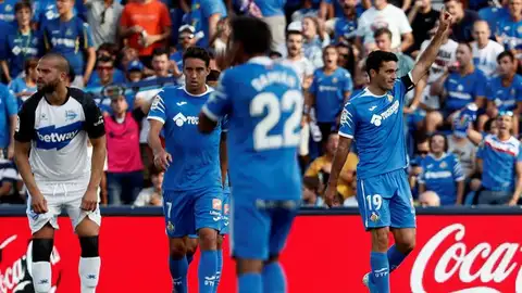 El Getafe celebra el gol de Jorge Molina El Getafe celebra el gol de Jorge Molina