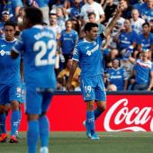 El Getafe celebra el gol de Jorge Molina