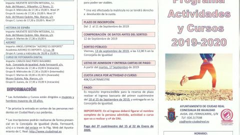 El lunes se abre el plazo de inscripci&oacute;n para las actividades y cursos de la Concejal&iacute;a de Igualdad
