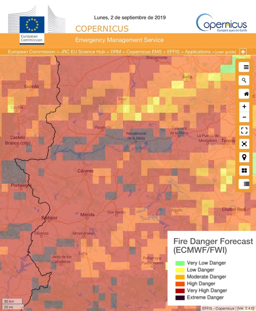 RIESGO DE INCENDIOS FORESTALES Lunes, día 2 de septiembre RIESGO DE INCENDIOS FORESTALES Lunes, día 2 de septiembre