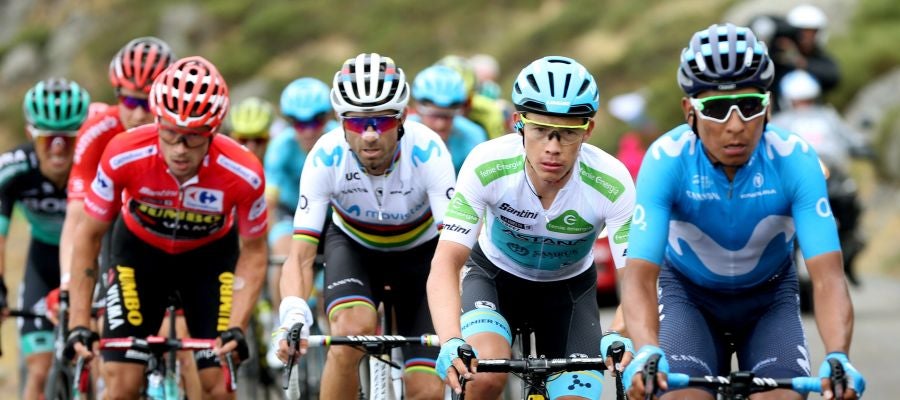 Primoz Roglic, Alejandro Valverde y los colombianos Miguel Ángel López y Nairo Quintana, durante la vigésima etapa de la Vuelta a España 2019 Primoz Roglic, Alejandro Valverde y los colombianos Miguel Ángel López y Nairo Quintana, durante la vigésima etapa de la Vuelta a España 2019