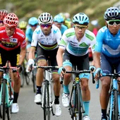 Primoz Roglic, Alejandro Valverde y los colombianos Miguel Ángel López y Nairo Quintana, durante la vigésima etapa de la Vuelta a España 2019 Primoz Roglic, Alejandro Valverde y los colombianos Miguel Ángel López y Nairo Quintana, durante la vigésima etapa de la Vuelta a España 2019
