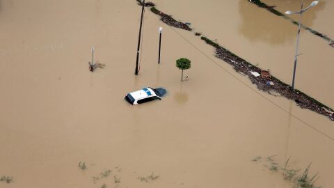 magen a&eacute;rea de la ciudad de Dolores (Alicante) inundada a causa del desbordamiento del r&iacute;o Segura por la Gota Fr&iacute;a