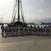 Pancarta para la moratoria de la Plataforma contra los megacruceros.