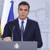 El presidente del Gobierno en funciones, Pedro Sánchez, durante la rueda de prensa