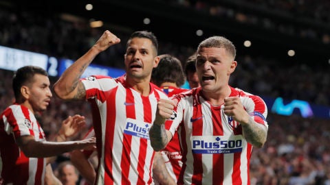 Los jugadores del Atl&eacute;tico de Madrid celebran el gol de Herrera contra la Juventus