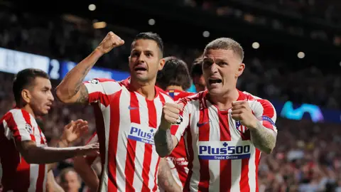 Los jugadores del Atlético de Madrid celebran el gol de Herrera contra la Juventus Los jugadores del Atlético de Madrid celebran el gol de Herrera contra la Juventus