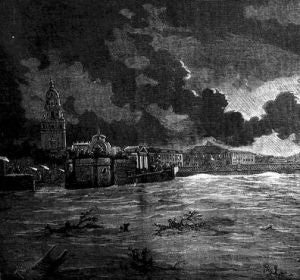 Grabado de la riada de Santa Teresa a su paso por Murcia. Lámina de Gustave Doré 1.879 Grabado de la riada de Santa Teresa a su paso por Murcia. Lámina de Gustave Doré 1.879