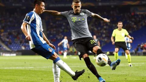 El Espanyol, en un momento del encuentro contra el Ferencvaros. 