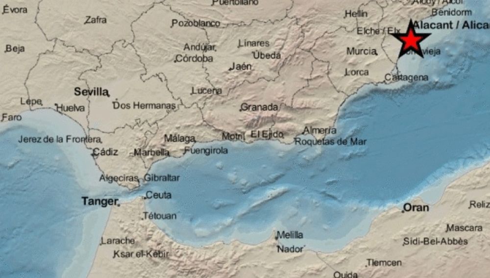 Mapa de la zona del epicentro de uno de los terremotos registrados en Santa Pola.