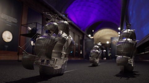 Miniaturas de las 5 naos con las que Magallanes parti&oacute; de Espa&ntilde;a