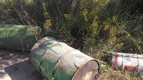 Bidones tirados en el entorno del barranco del Grifo de Elche. Bidones tirados en el entorno del barranco del Grifo de Elche.