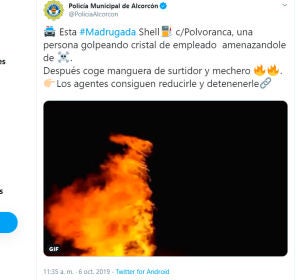 Tuit de la Policía de Alcorcón Tuit de la Policía de Alcorcón