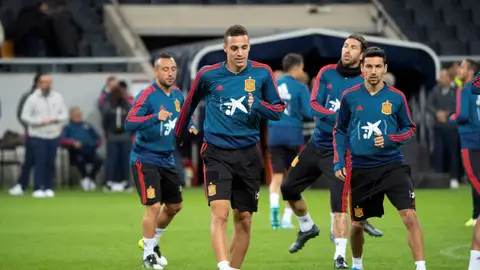 Rodrigo Moreno, en el entrenamiento con la selección española Rodrigo Moreno, en el entrenamiento con la selección española