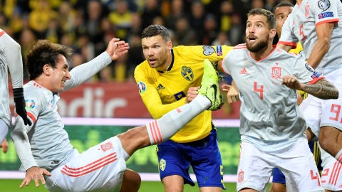 Berg, en el gol de Suecia contra Espa&ntilde;a