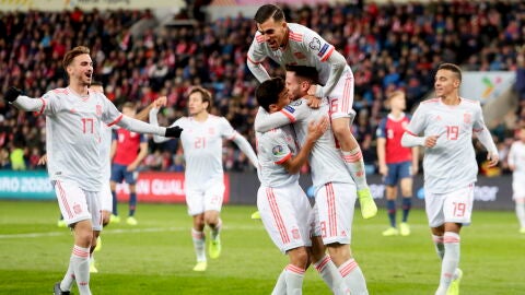 Los jugadores de la Selecci&oacute;n celebran un gol