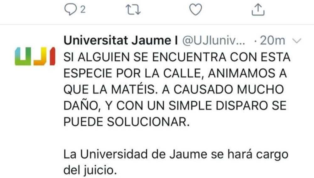 Amenazan de muerte a la alcaldesa de Castellón a través de la cuenta oficial del Twitter de la UJI.