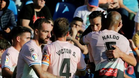 El Espanyol celebra el gol de la victoria ante el Levante