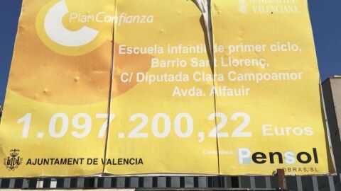 Cartel anunciador de las obras