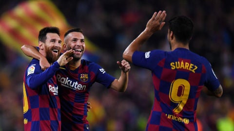 Messi, junto a Jordi Alba y Luis Su&aacute;rez