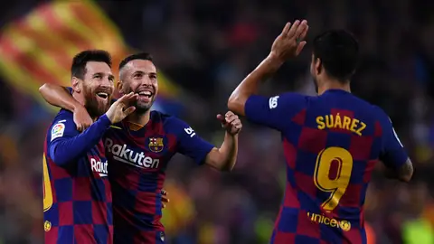 Messi, junto a Jordi Alba y Luis Suárez Messi, junto a Jordi Alba y Luis Suárez