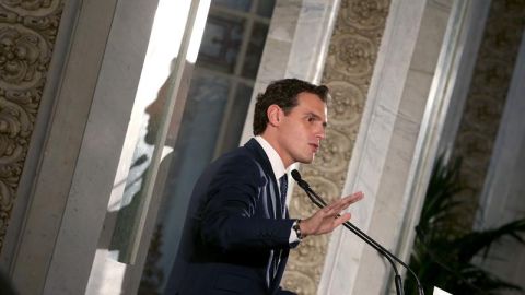 El líder de Ciudadanos, Albert Rivera, en un desayuno informativo