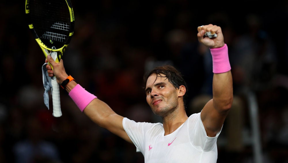 Rafa Nadal celebra su victoria contra Wawrinka