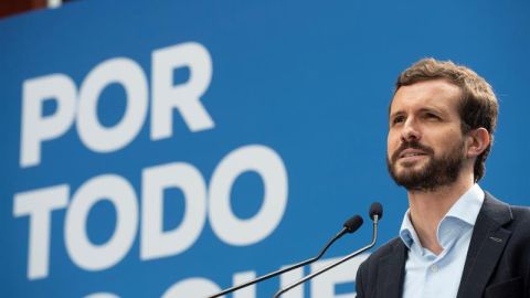 El l&iacute;der del PP, Pablo Casado, en un mitin