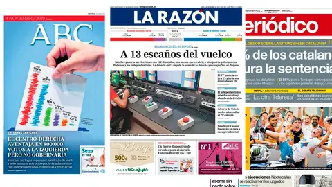 Algunas de las portadas de los diarios del 4 de noviembre de 2019 protagonizadas por las encuestas Algunas de las portadas de los diarios del 4 de noviembre de 2019 protagonizadas por las encuestas