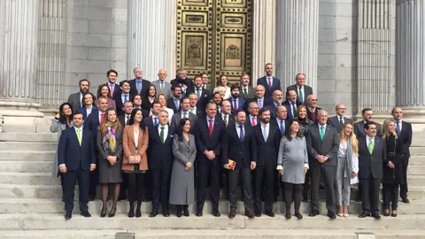 Los 52 de Vox en las escaleras del Congreso Los 52 de Vox en las escaleras del Congreso
