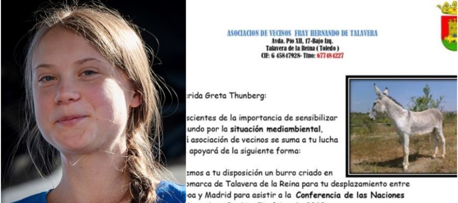 Ofrecen a Greta Thunberg un burro para su desplazamiento de Lisboa a Madrid Ofrecen a Greta Thunberg un burro para su desplazamiento de Lisboa a Madrid