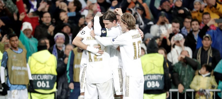 Brujas - Real Madrid: El Real Madrid celebrando un gol en Champions League Brujas - Real Madrid: El Real Madrid celebrando un gol en Champions League