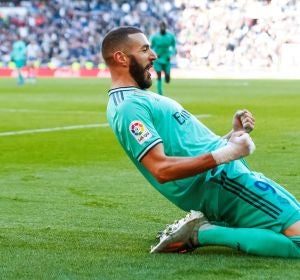 Benzema celebra un gol ante el Espanyol Benzema celebra un gol ante el Espanyol