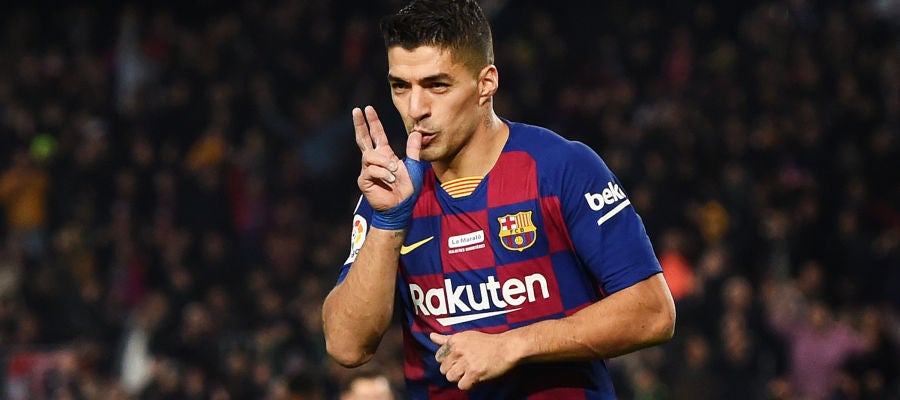 La clásica celebración de Luis Suárez La clásica celebración de Luis Suárez