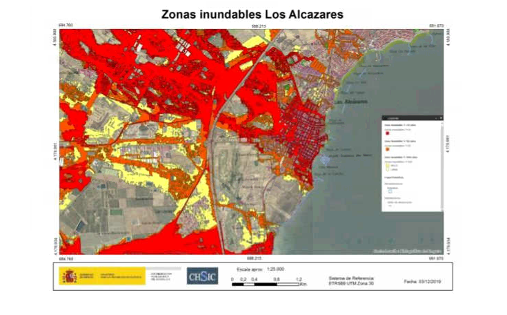 Todo el casco urbano de Los Alcázares se encuentra totalmente en zona inundable Todo el casco urbano de Los Alcázares se encuentra totalmente en zona inundable