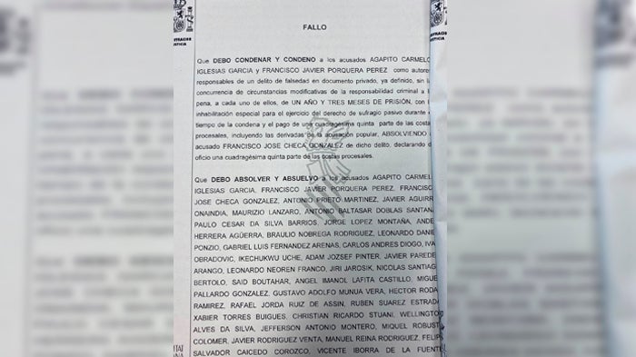 El juez condena a los directivos Agapito y Porquera y absuelve a los 36 futbolistas del Levante-Zaragoza El juez condena a los directivos Agapito y Porquera y absuelve a los 36 futbolistas del Levante-Zaragoza