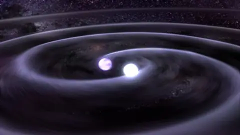 Las estrellas de un sistema binario se acercan por la emision de ondas gravitatorias Las estrellas de un sistema binario se acercan por la emision de ondas gravitatorias