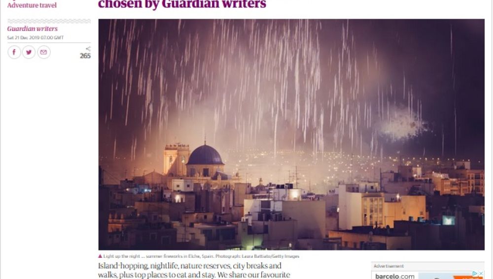 Página de The Guardian en la que se hace referencia a Elche.