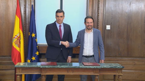 Pedro S&aacute;nchez y Pablo Iglesias presentan el programa para su Gobierno de coalici&oacute;n