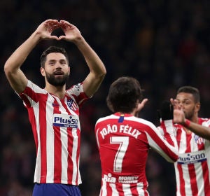 Los jugadores del Atlético celebran el gol ante el Levante Los jugadores del Atlético celebran el gol ante el Levante