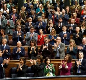 La bancada del PSOE aplaude a Pedro Sánchez en el Congreso La bancada del PSOE aplaude a Pedro Sánchez en el Congreso