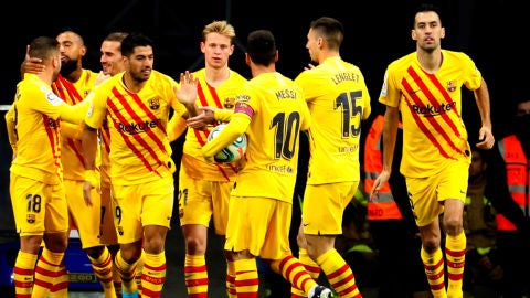 El FC Barcelona celebra un gol