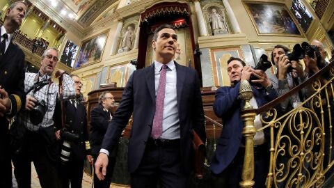 Pedro S&aacute;nchez ante la prensa gr&aacute;fica en el Congreso de los Diputados