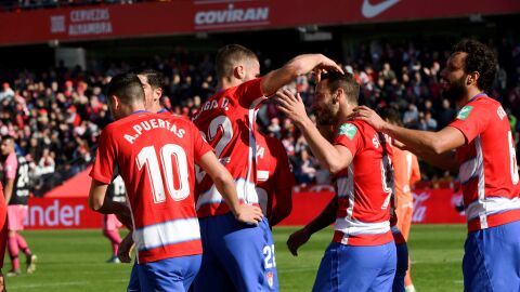 Montoro celebra su gol al Mallorca. 