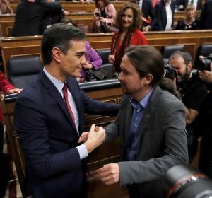 Pedro Sánchez y Pablo Iglesias, tras la investidura Pedro Sánchez y Pablo Iglesias, tras la investidura