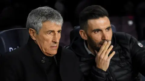 Quique Setién y Eder Sarabia. Quique Setién y Eder Sarabia.