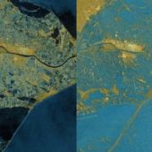 Imagen de satélite del antes y el después del Delta del Ebro