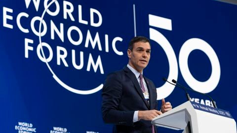 Pedro S&aacute;nchez durante su intervenci&oacute;n en el Foro Econ&oacute;mico Mundial de Davos