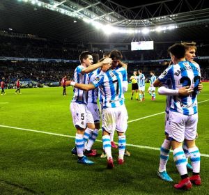Los jugadores de la Real Sociedad celebran su gol ante el Mallorca. Los jugadores de la Real Sociedad celebran su gol ante el Mallorca.