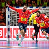 Jorge Maqueda festeja una acción del equipo español de balonmano. Jorge Maqueda festeja una acción del equipo español de balonmano.